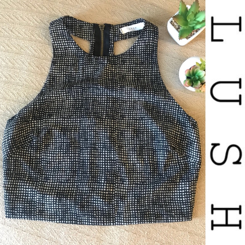 Lush Crop Top T-Back Zipper Black High Neck Top